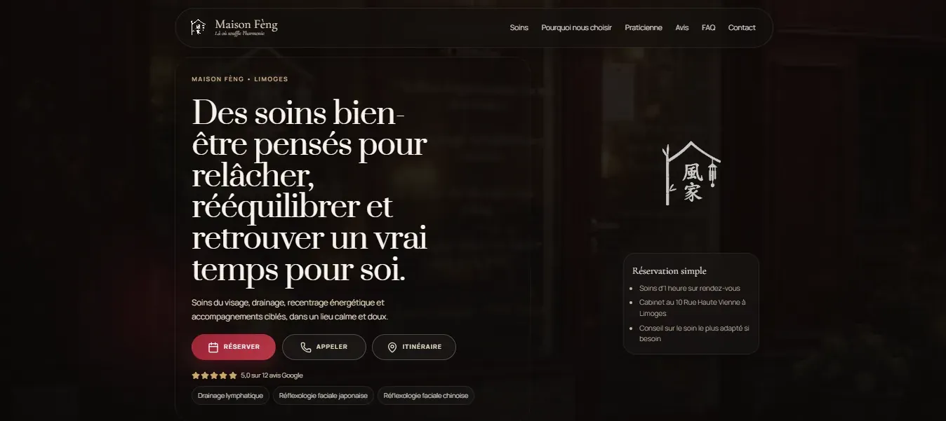 Site Maison Feng à Limoges : présentation des soins de bien-être et accès à la réservation
